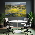 Lebenslandschaft Mit Blumen Hügel Und Dorf