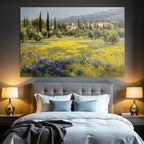 Lebenslandschaft Mit Blumen Hügel Und Dorf