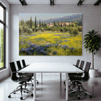 Lebenslandschaft Mit Blumen Hügel Und Dorf