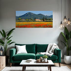 Pitoreske Landschaft Rural Szene Hügel Und Berge Mit Blumen Und Häusern