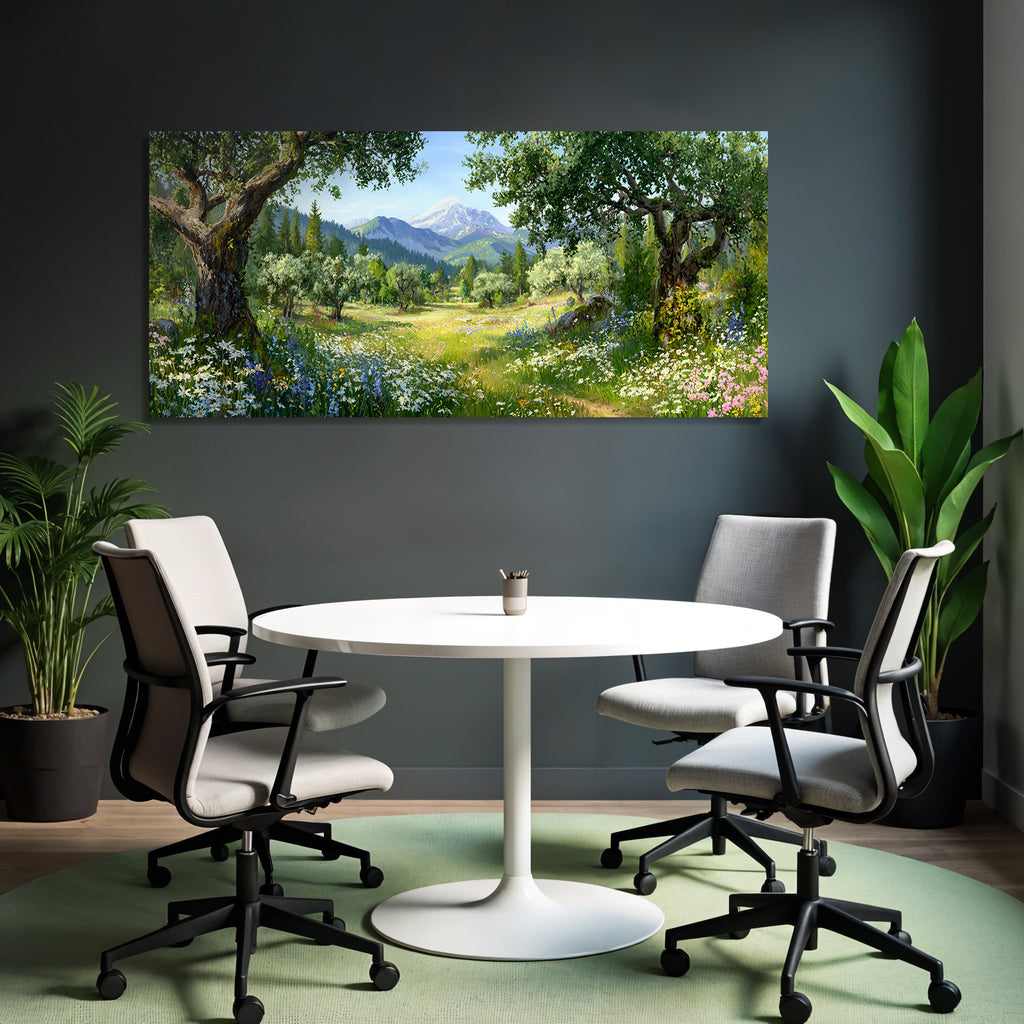 Schöne Natur Landschaft Mit Blühenden Blumen Und Bergen