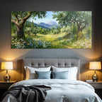 Schöne Natur Landschaft Mit Blühenden Blumen Und Bergen
