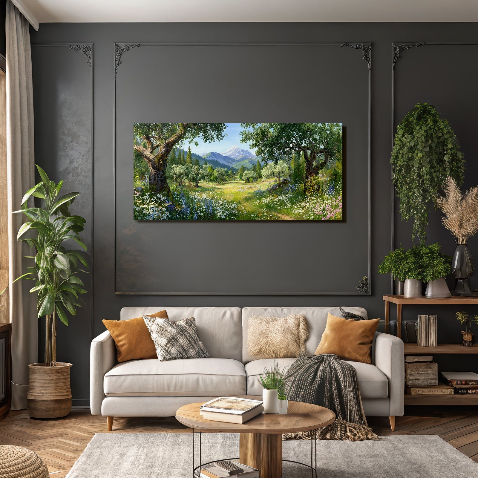 Schöne Natur Landschaft Mit Blühenden Blumen Und Bergen
