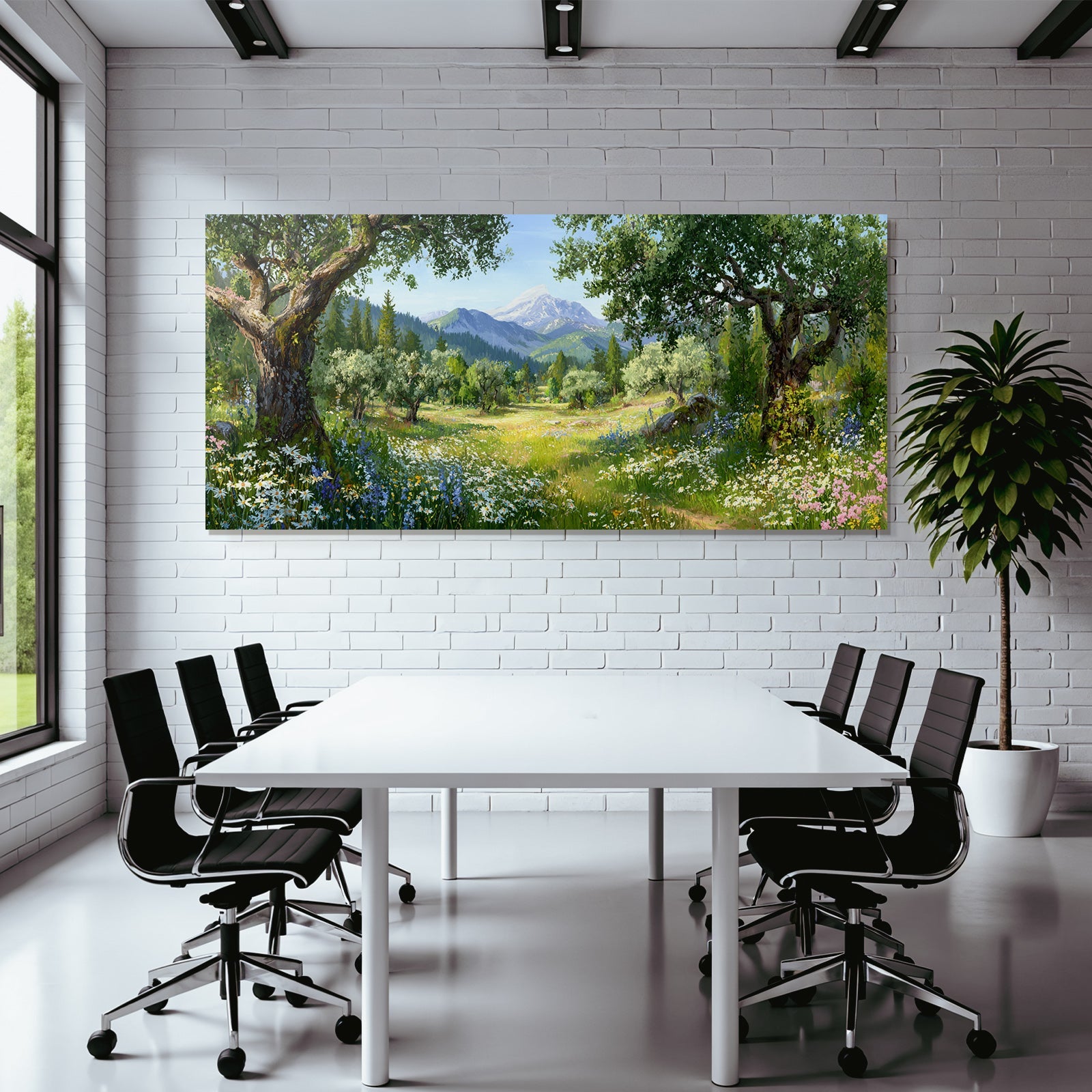 Schöne Natur Landschaft Mit Blühenden Blumen Und Bergen