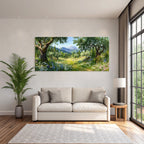 Schöne Natur Landschaft Mit Blühenden Blumen Und Bergen