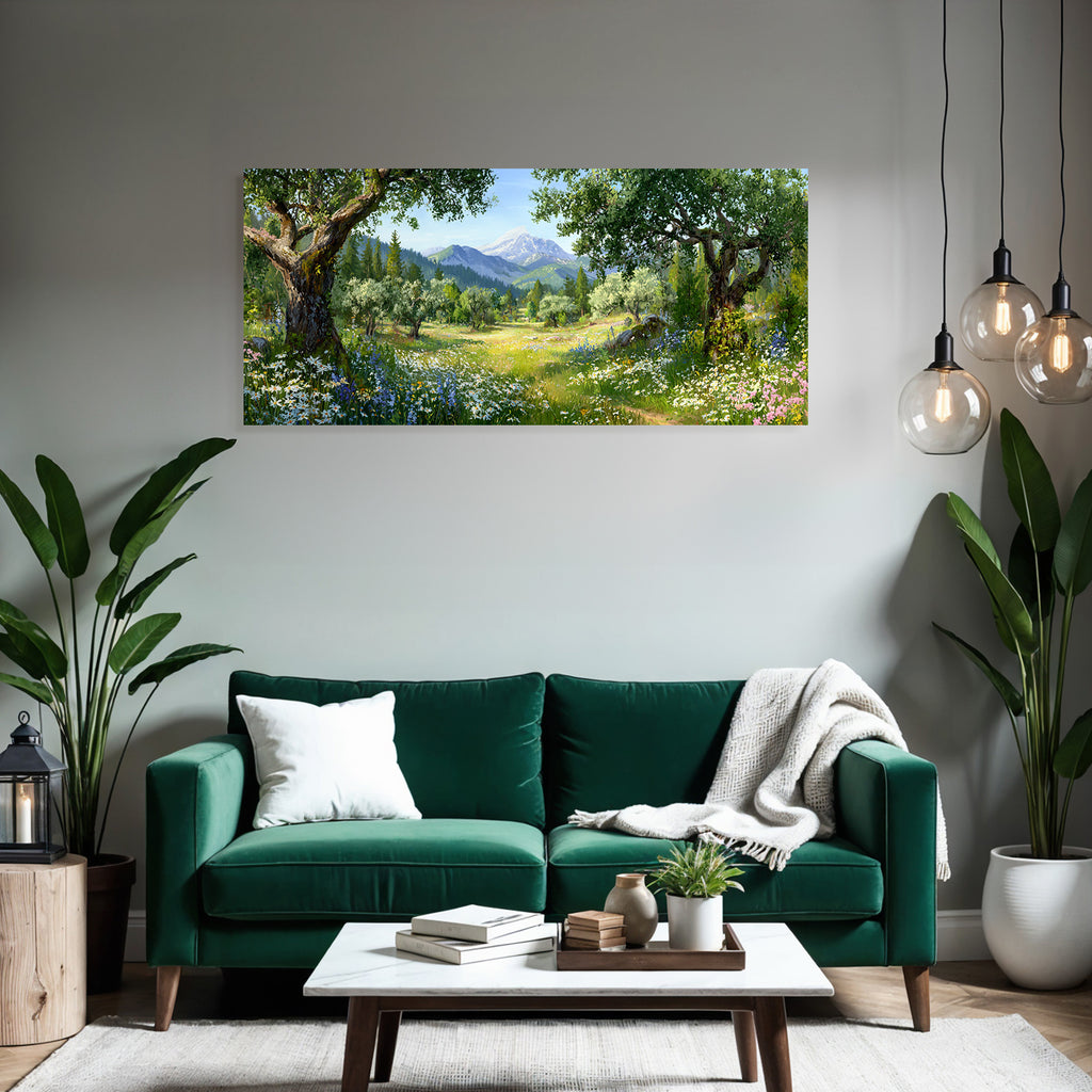 Schöne Natur Landschaft Mit Blühenden Blumen Und Bergen