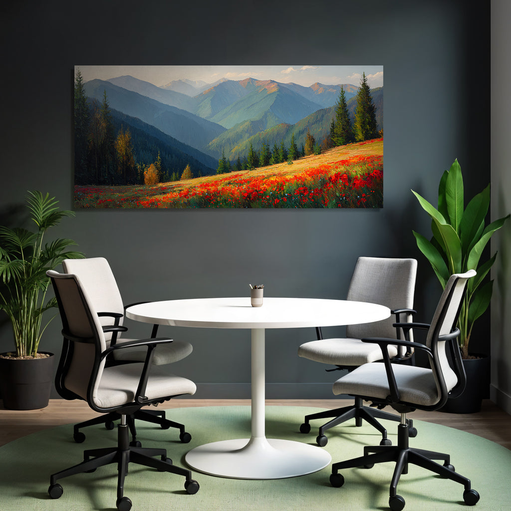 Schönes Landscape Mit Bergen Blumen Impressionismus
