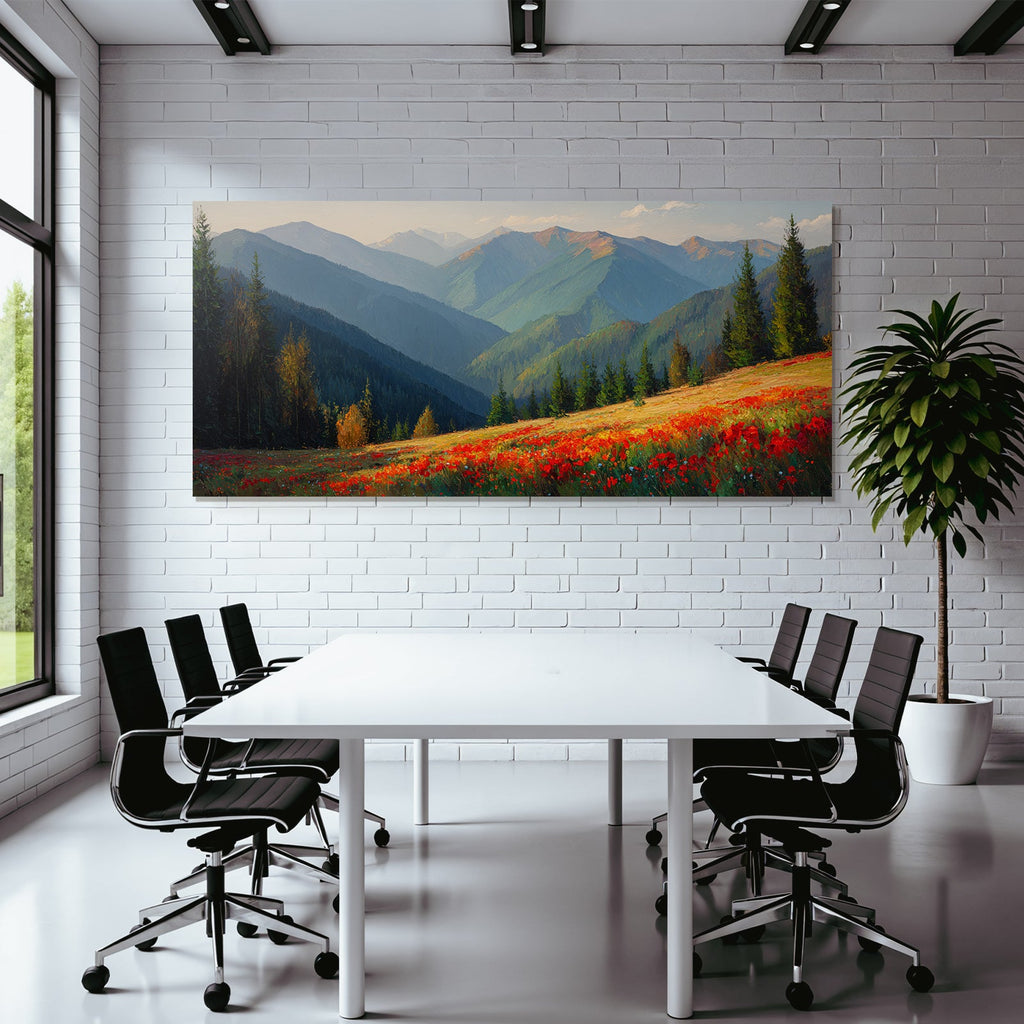 Schönes Landscape Mit Bergen Blumen Impressionismus