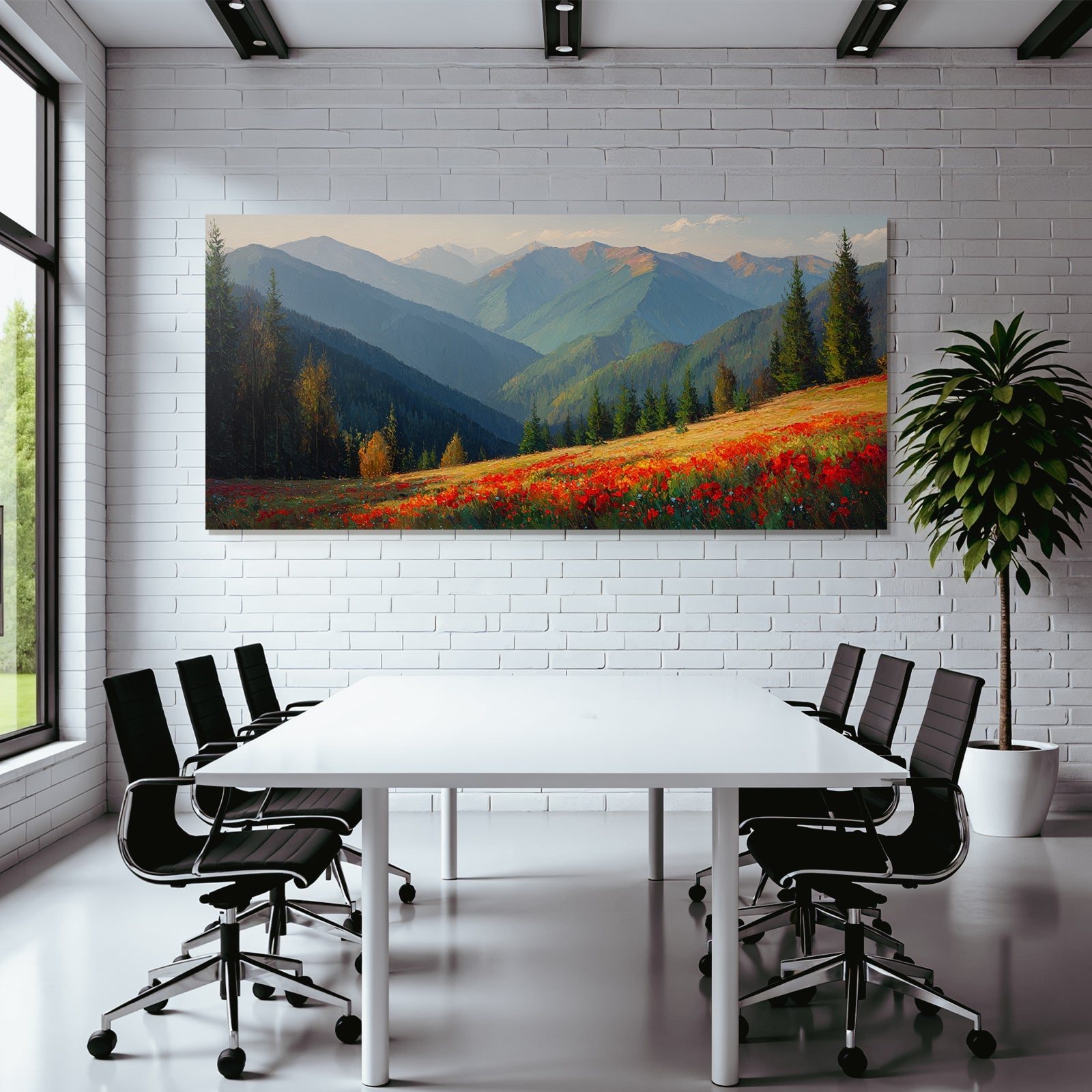 Schönes Landscape Mit Bergen Blumen Impressionismus
