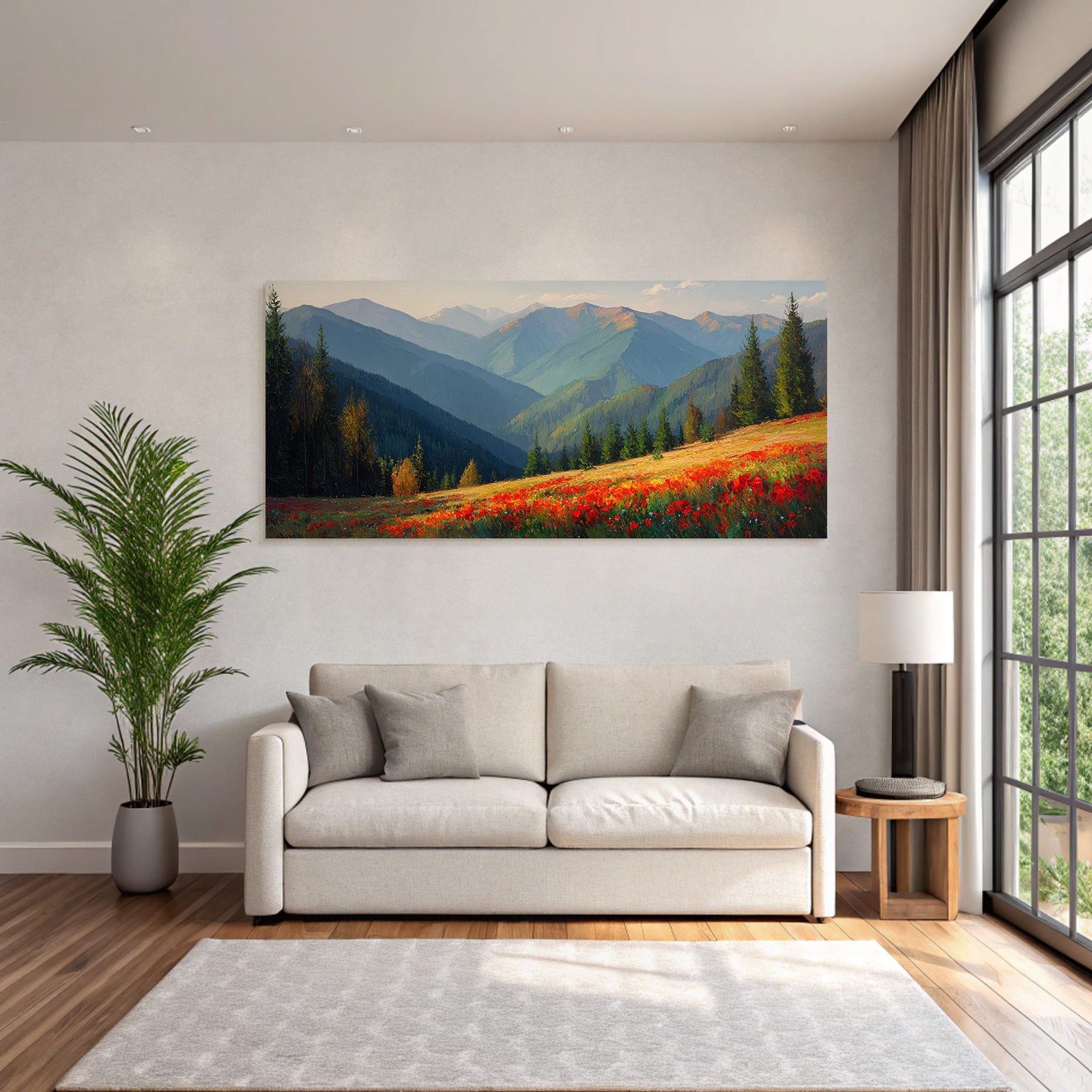Schönes Landscape Mit Bergen Blumen Impressionismus