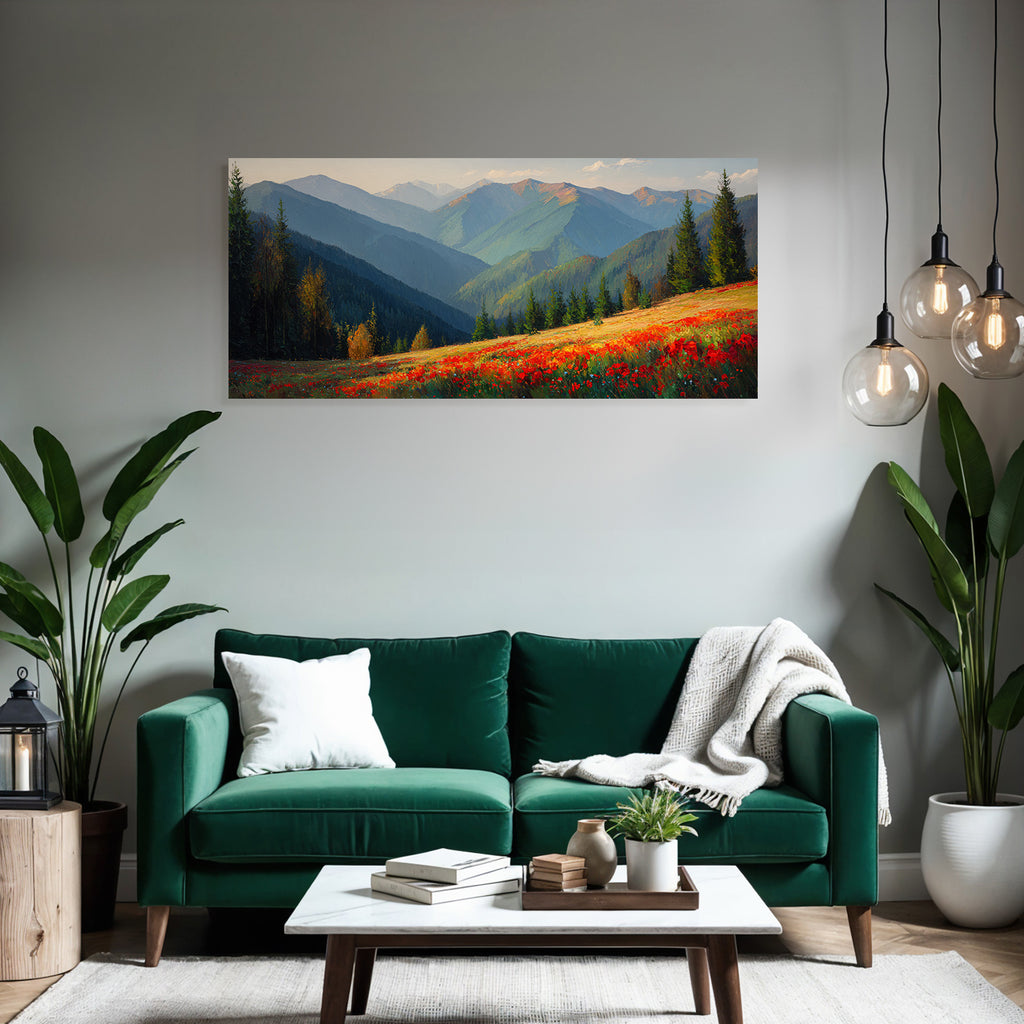 Schönes Landscape Mit Bergen Blumen Impressionismus