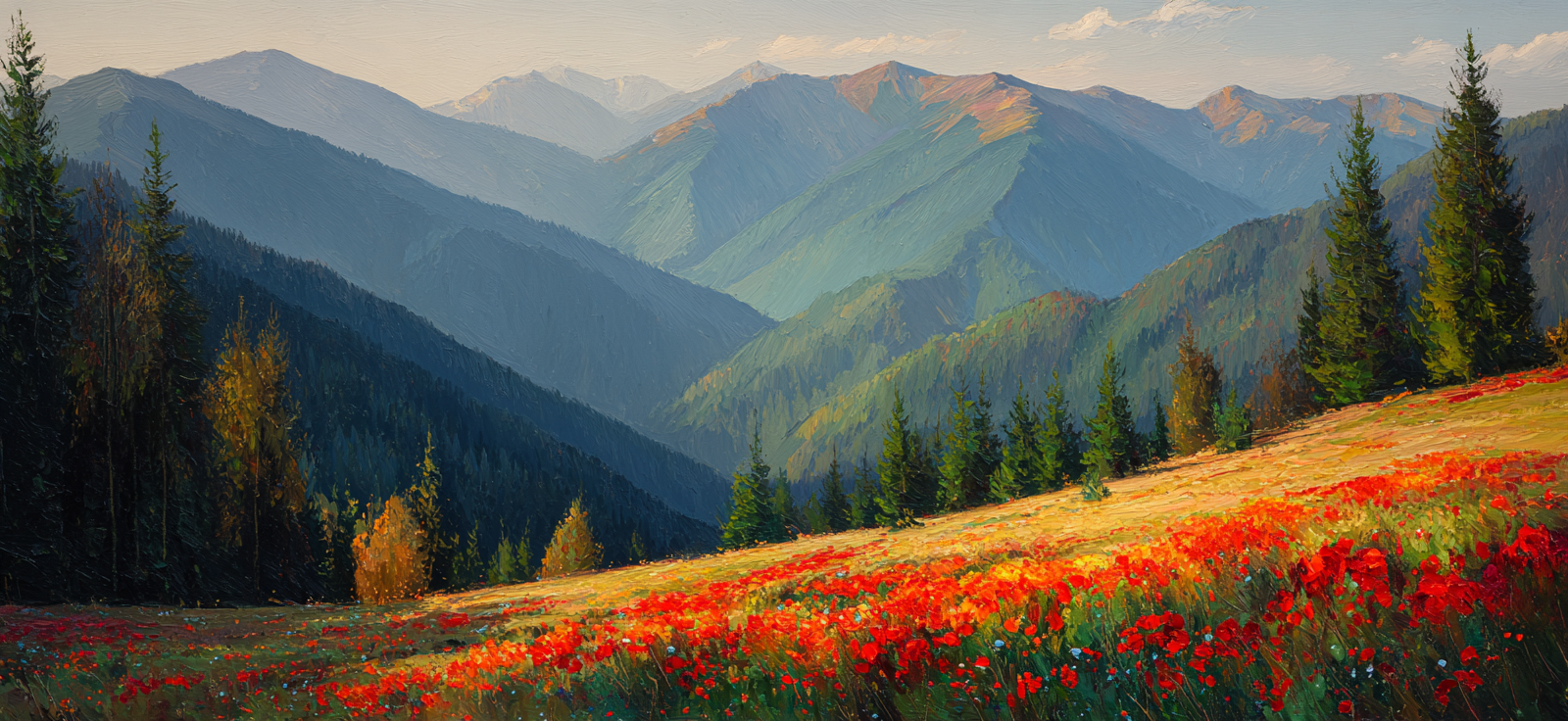 Schönes Landscape Mit Bergen Blumen Impressionismus | Sommer | Jahreszeiten