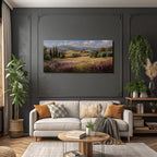 Toskanische Landschaft Mit Wildblumen Und Cypressen Häusern