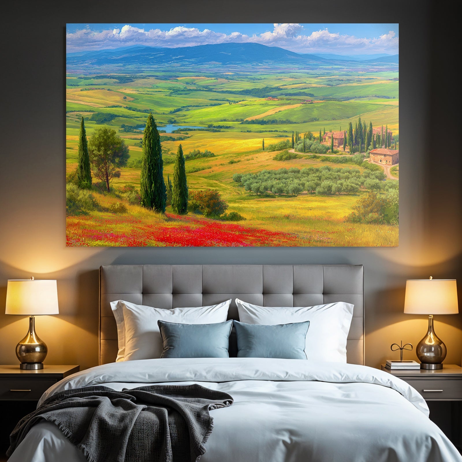 Tuscany Landscape Mit Rollenden Hügeln Und Blumen