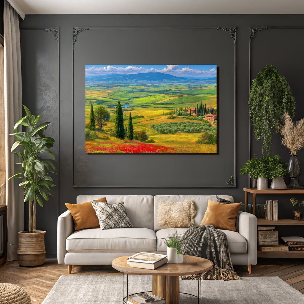 Tuscany Landscape Mit Rollenden Hügeln Und Blumen
