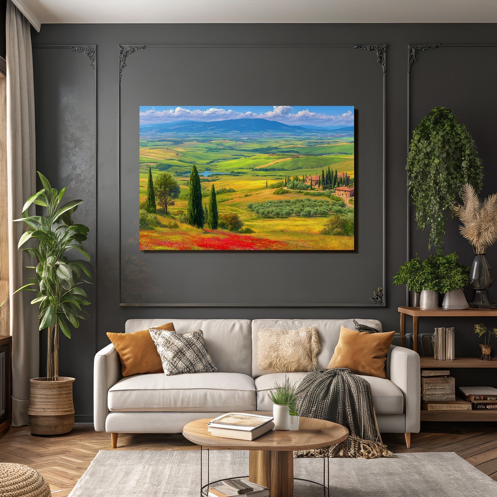 Tuscany Landscape Mit Rollenden Hügeln Und Blumen