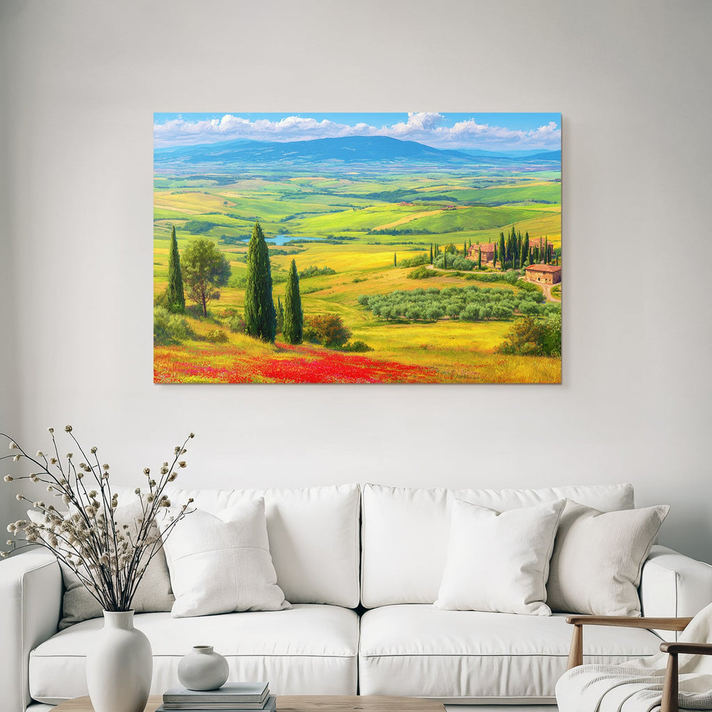Tuscany Landscape Mit Rollenden Hügeln Und Blumen
