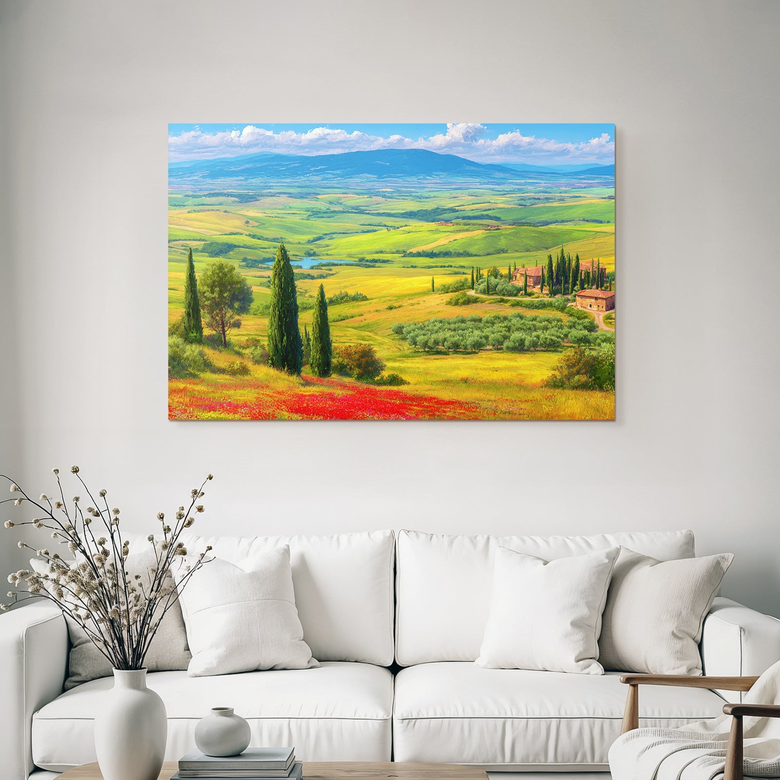 Tuscany Landscape Mit Rollenden Hügeln Und Blumen