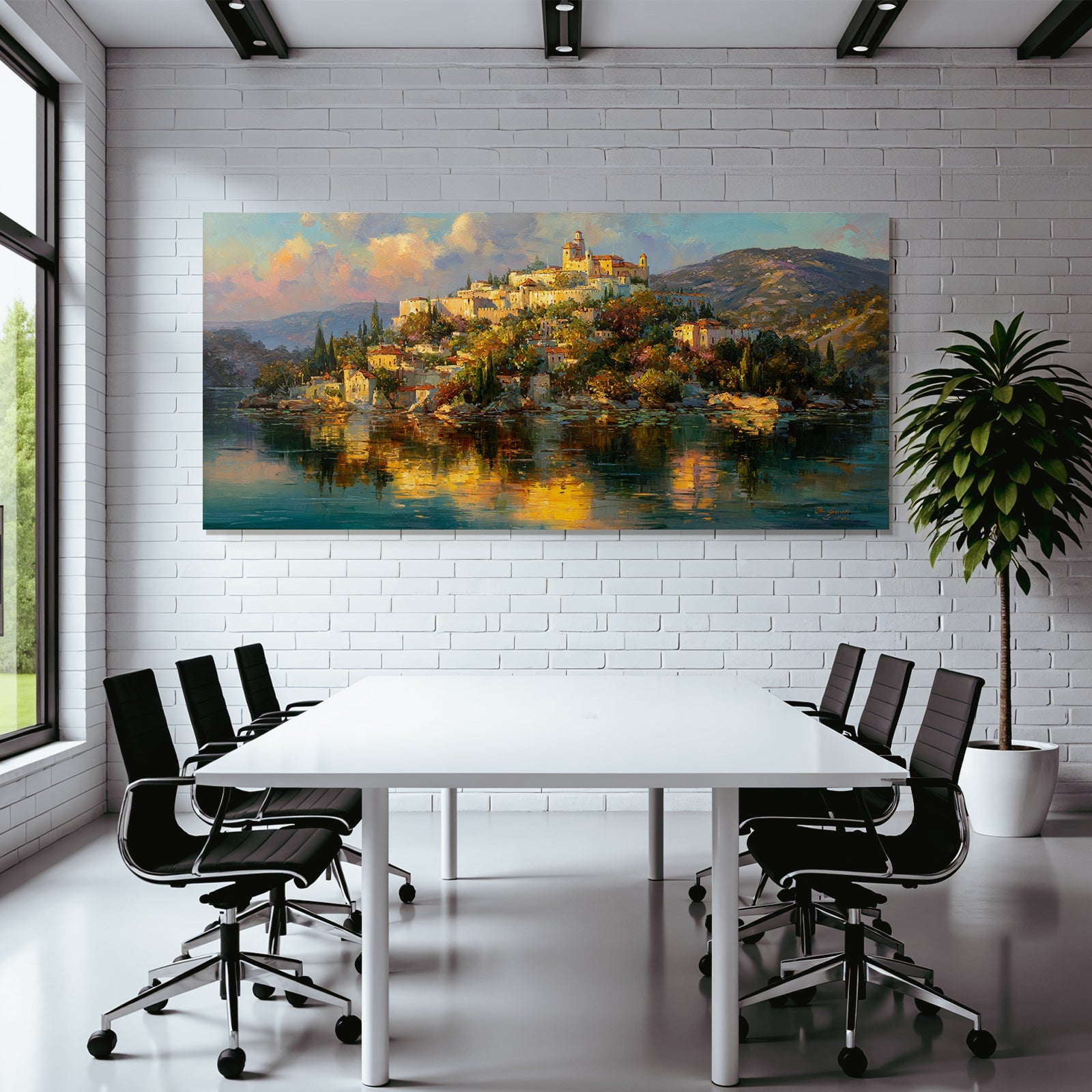 Vibrante Farbenfrohe Landschaft Mit Dorf Auf Einer Insel