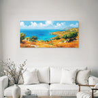 Vibrante Impressionistische Küstenlandschaft Mit Grünem Horizont Und Blaüm Meer