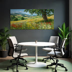 Vibrante Landschaft Mit Bäumen Blumen Und Hügeln