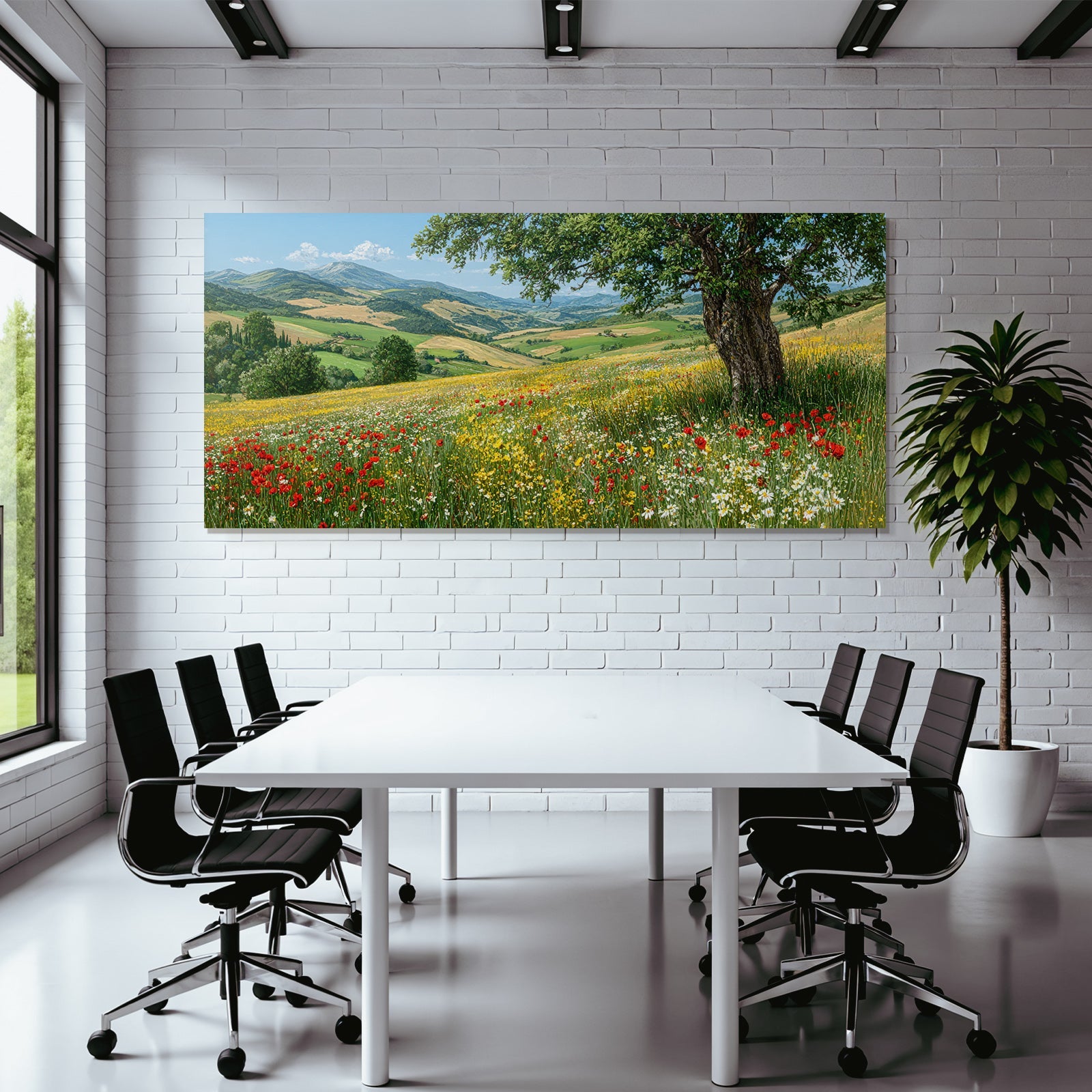 Vibrante Landschaft Mit Bäumen Blumen Und Hügeln