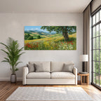 Vibrante Landschaft Mit Bäumen Blumen Und Hügeln