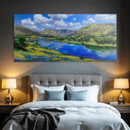 Vibrante Landschaft Mit Fluss Hügel Und Wildblumen