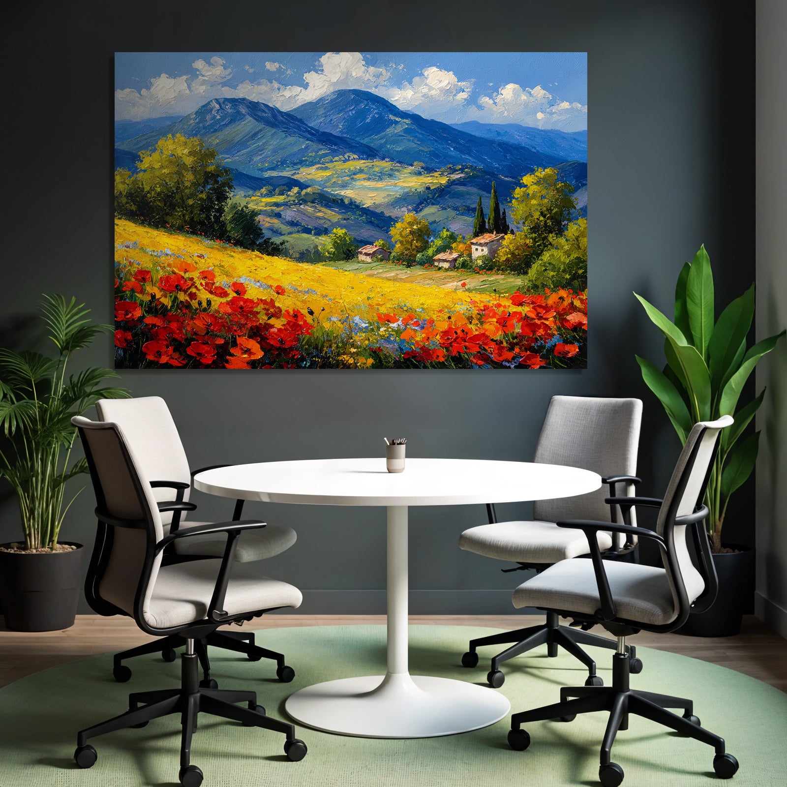Vibrante Landschaft Mit Roten Mohnblumen Und Häusern
