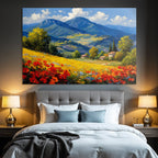 Vibrante Landschaft Mit Roten Mohnblumen Und Häusern