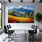 Vibrante Landschaft Mit Roten Mohnblumen Und Häusern