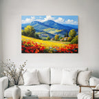 Vibrante Landschaft Mit Roten Mohnblumen Und Häusern