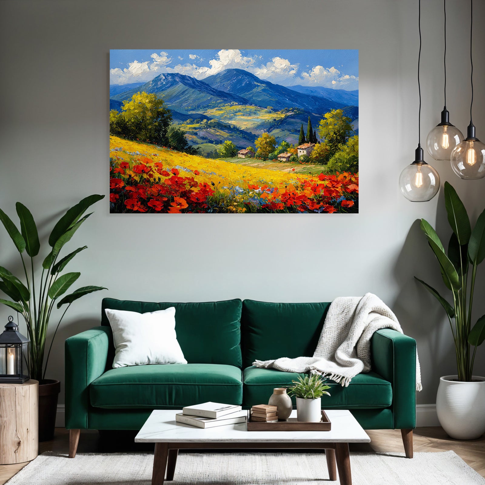 Vibrante Landschaft Mit Roten Mohnblumen Und Häusern