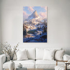 Friedliche Landschaft Mit Schneebedecktem Berg Fluss Und Verfrosteten Bäumen
