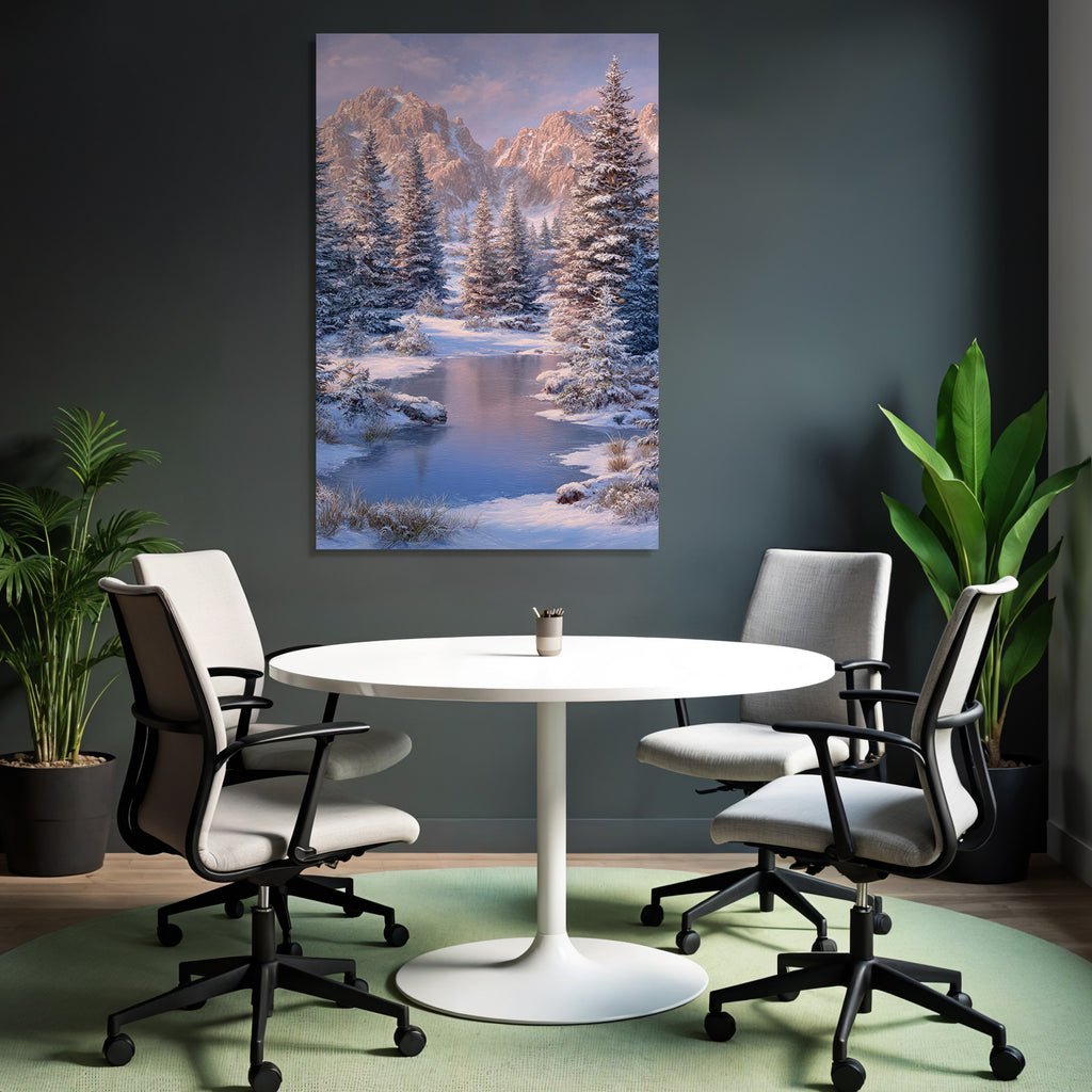 Friedliche Landschaft Schneebedeckte Berge Und Bäume