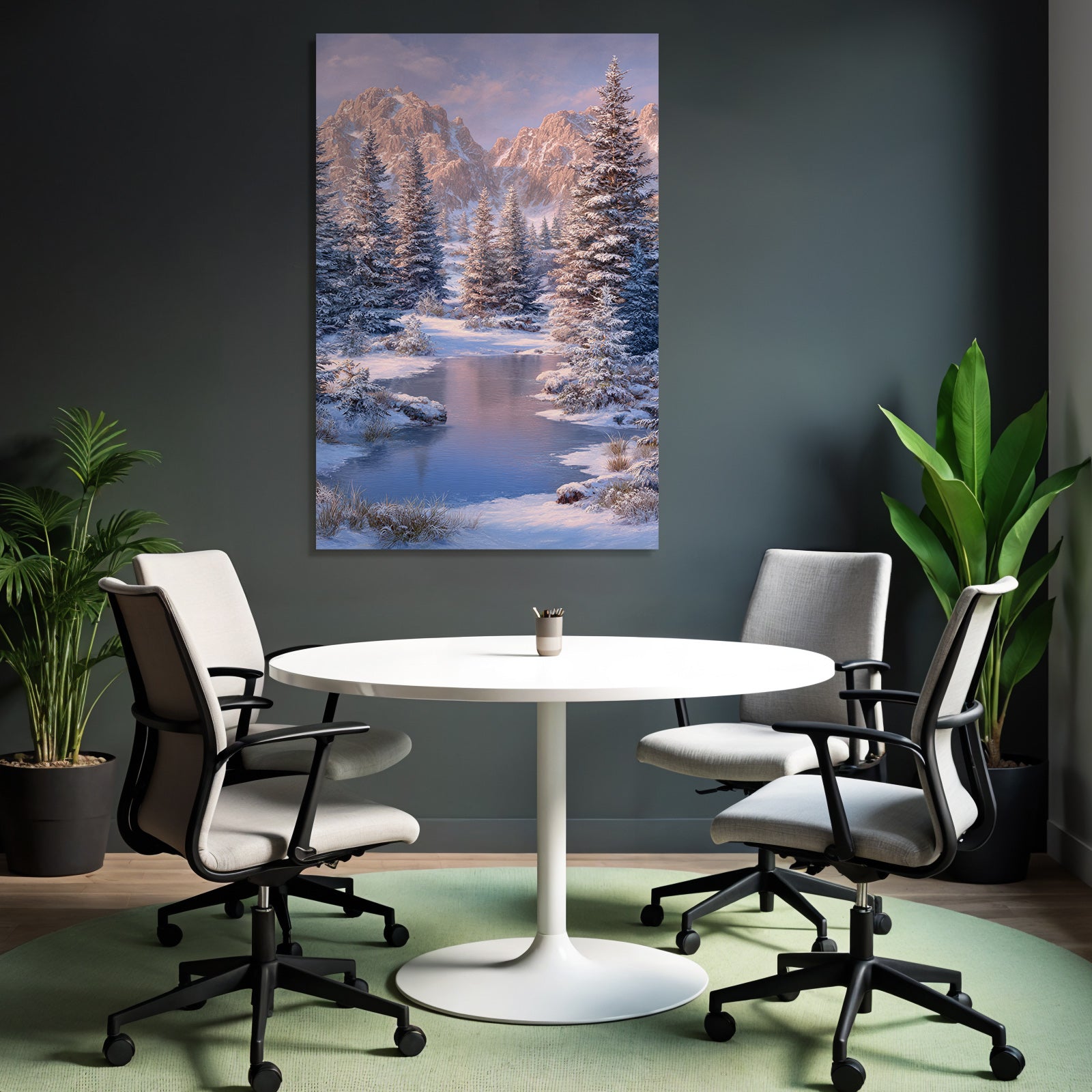 Friedliche Landschaft Schneebedeckte Berge Und Bäume