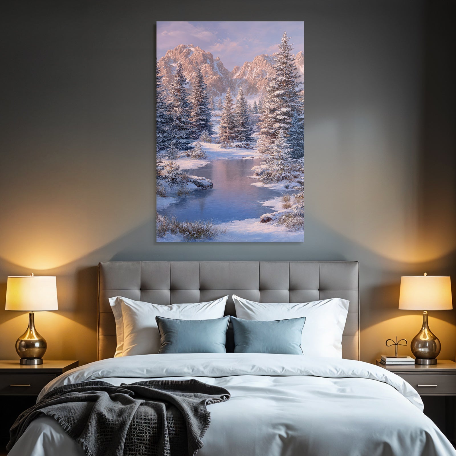 Friedliche Landschaft Schneebedeckte Berge Und Bäume
