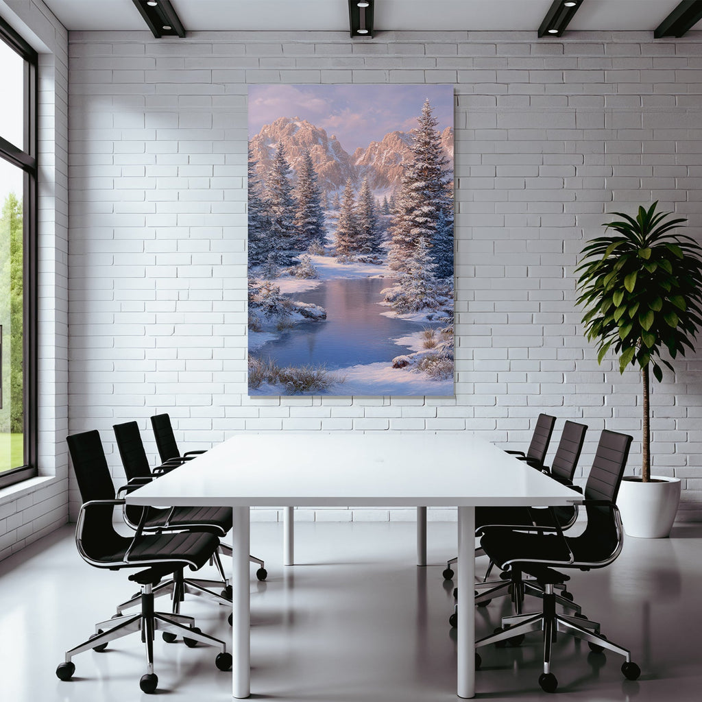 Friedliche Landschaft Schneebedeckte Berge Und Bäume