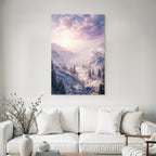 Landschaft Mit Bäumen Und Schnee Und See Bei Sonnenuntergang