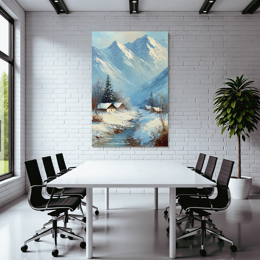 Landschaft Mit Fluss Und Häusern In Den Bergen