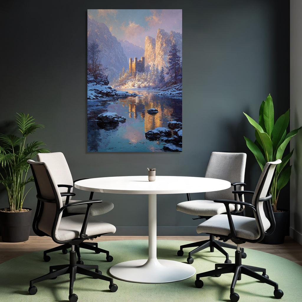 Landschaft Mit Schloss Und Bergen Reflexion Im Fluss