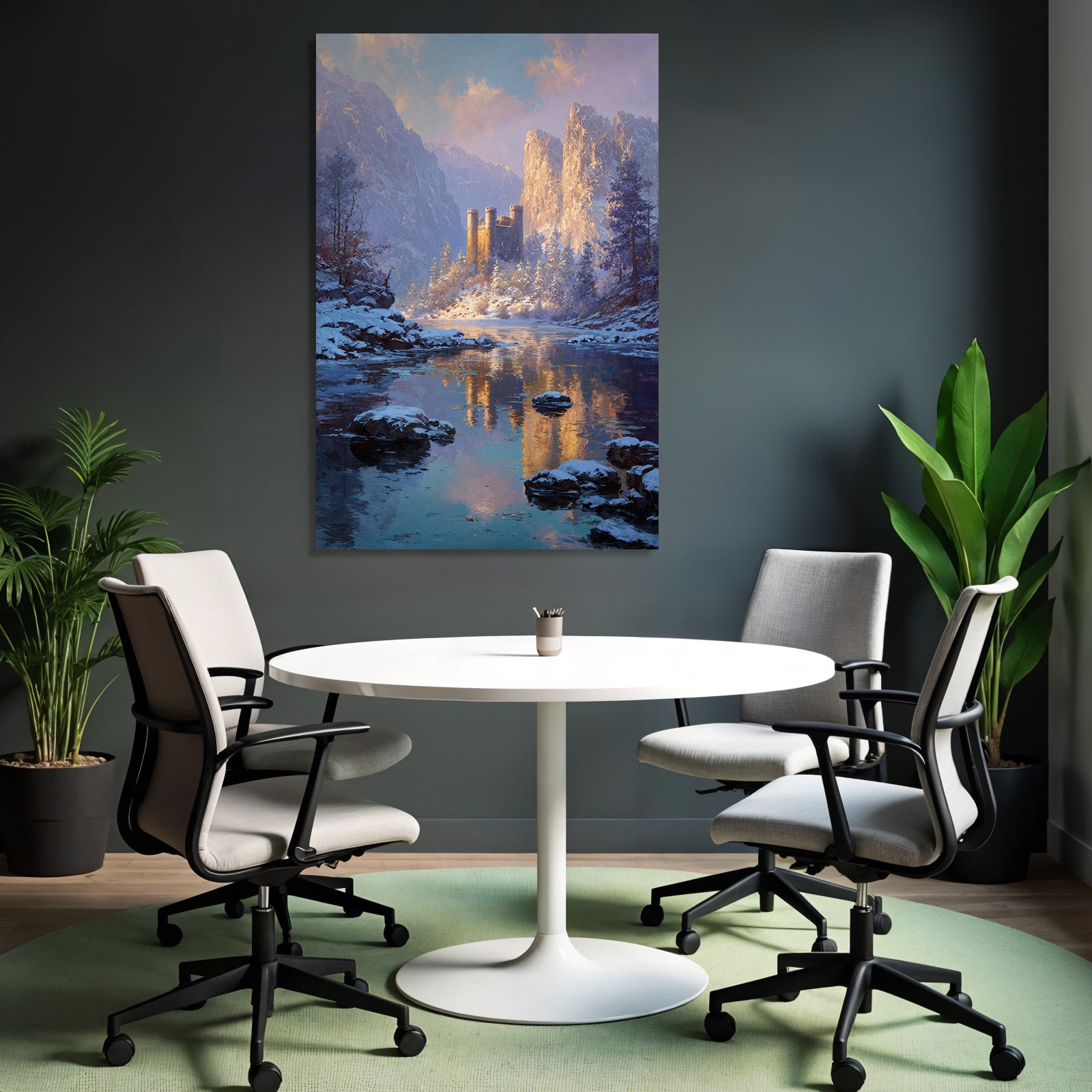 Landschaft Mit Schloss Und Bergen Reflexion Im Fluss