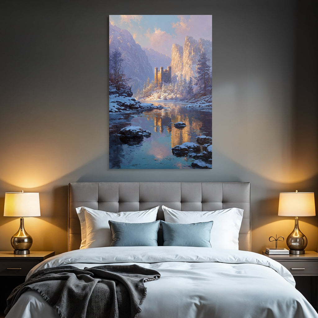 Landschaft Mit Schloss Und Bergen Reflexion Im Fluss