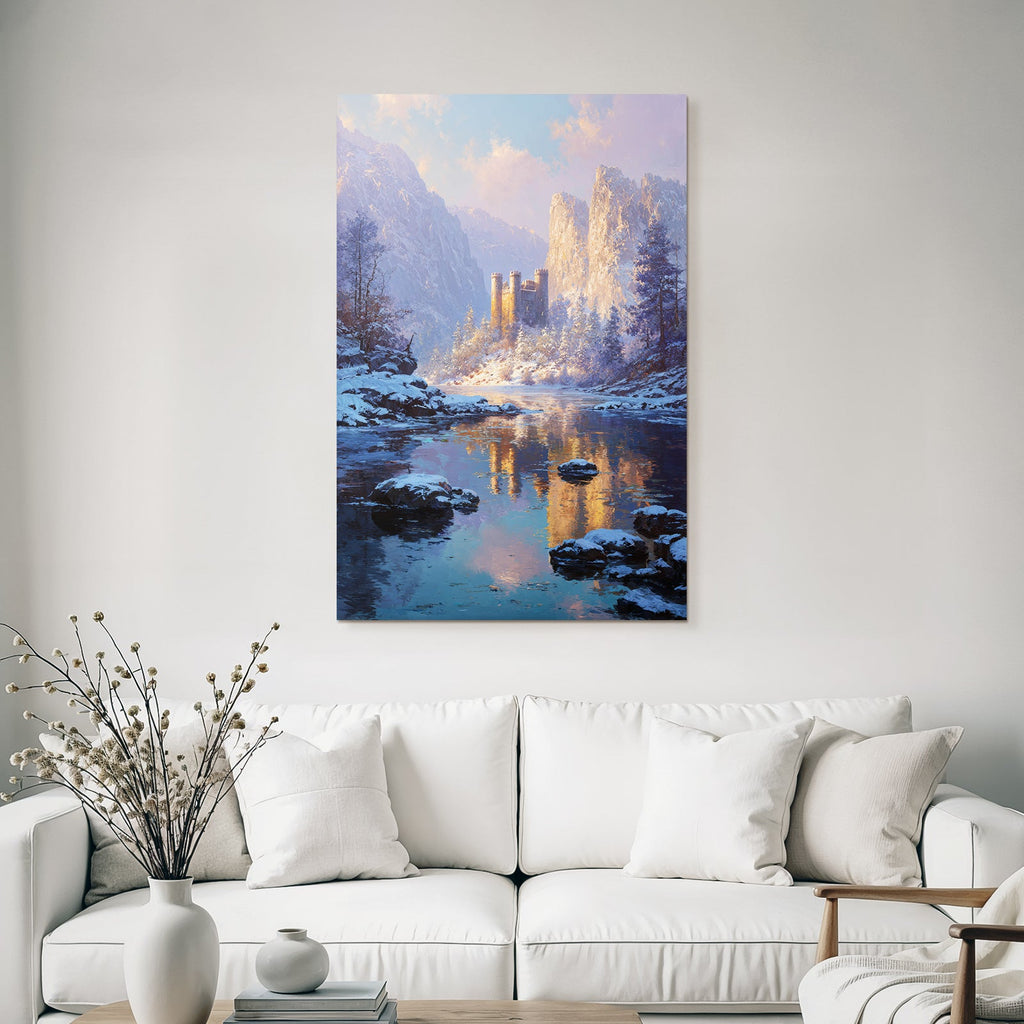 Landschaft Mit Schloss Und Bergen Reflexion Im Fluss