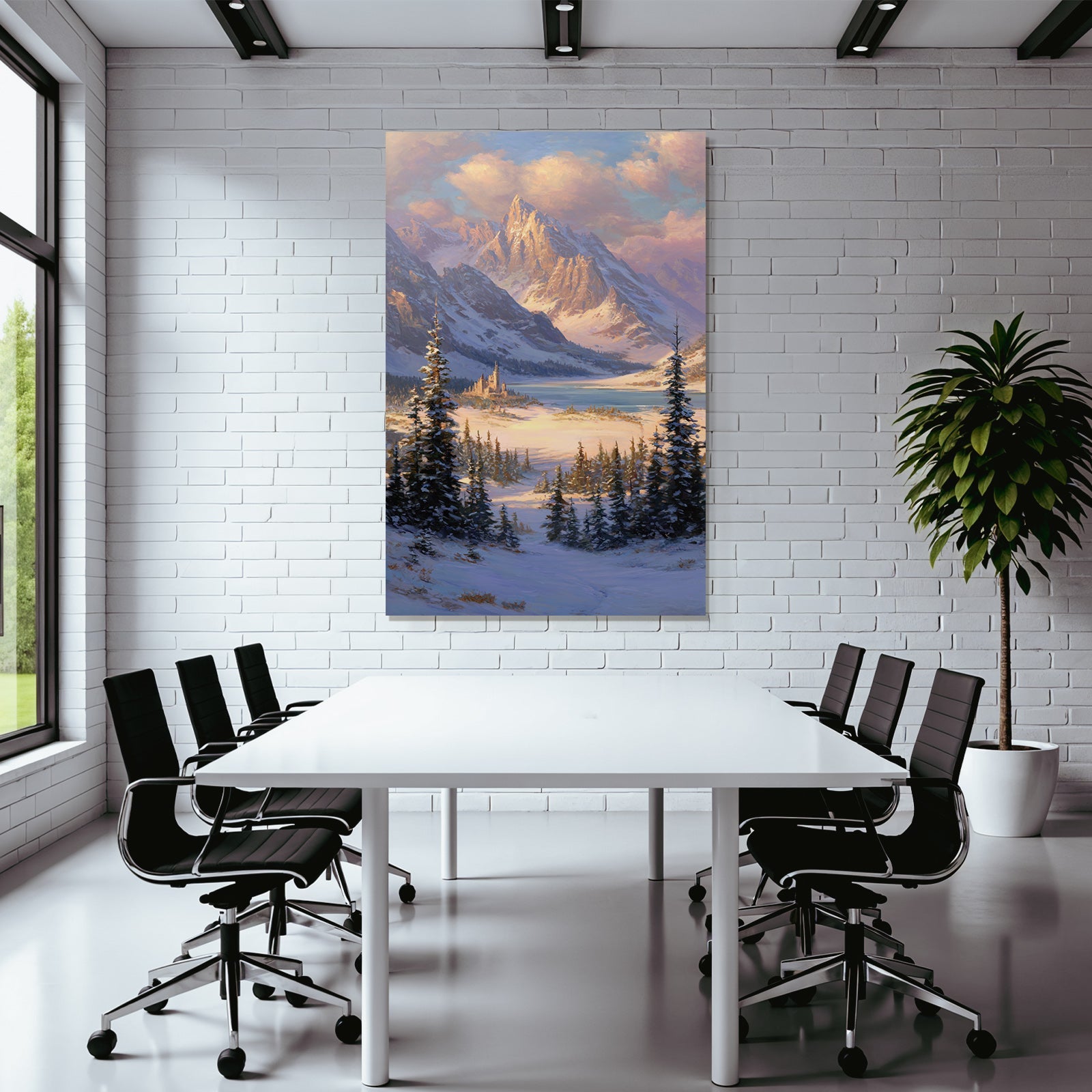 Landschaft Mit Schneebedeckten Bergen See Und Schloss