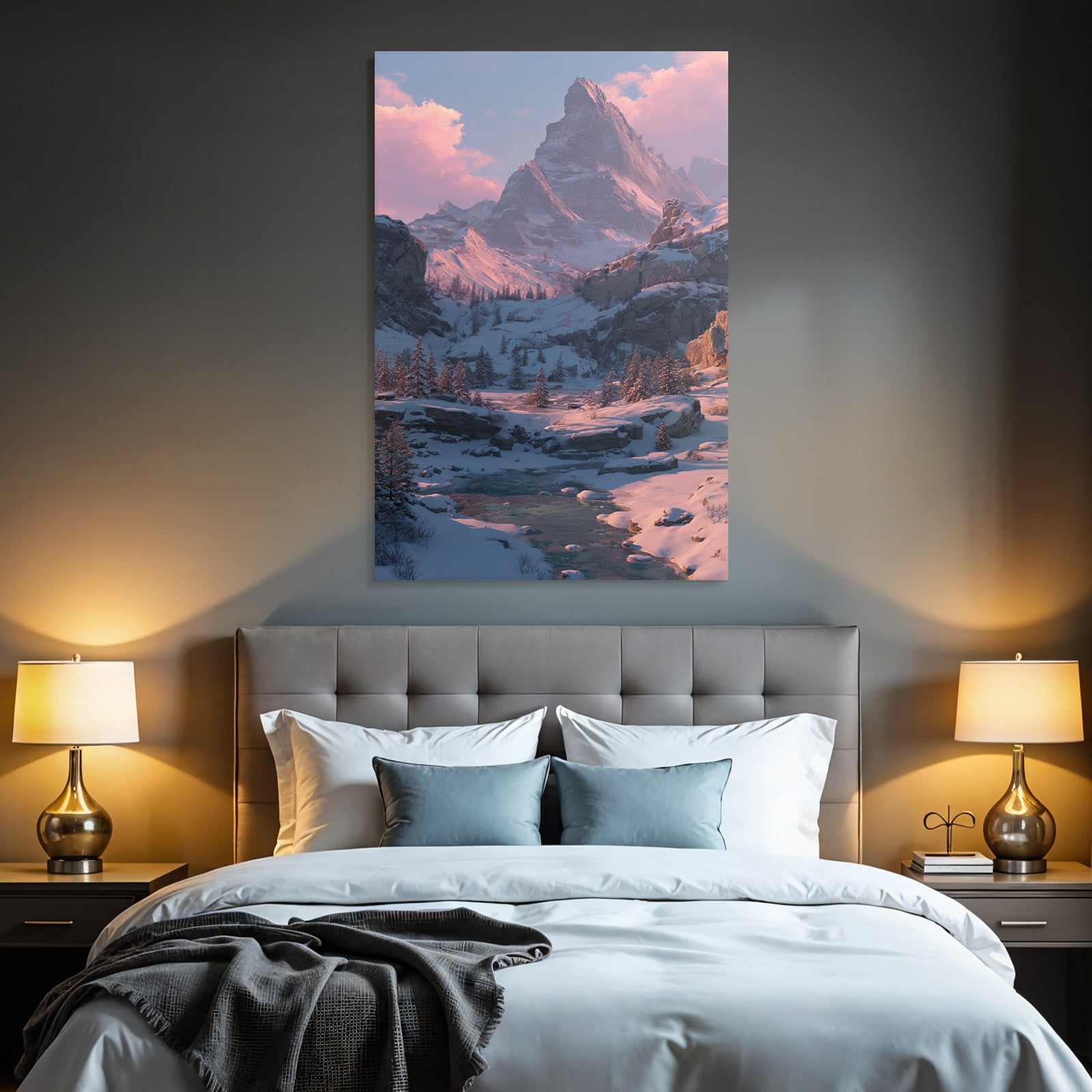 Landschaft Mit Schneebedeckten Bergen Und Einem Fluss