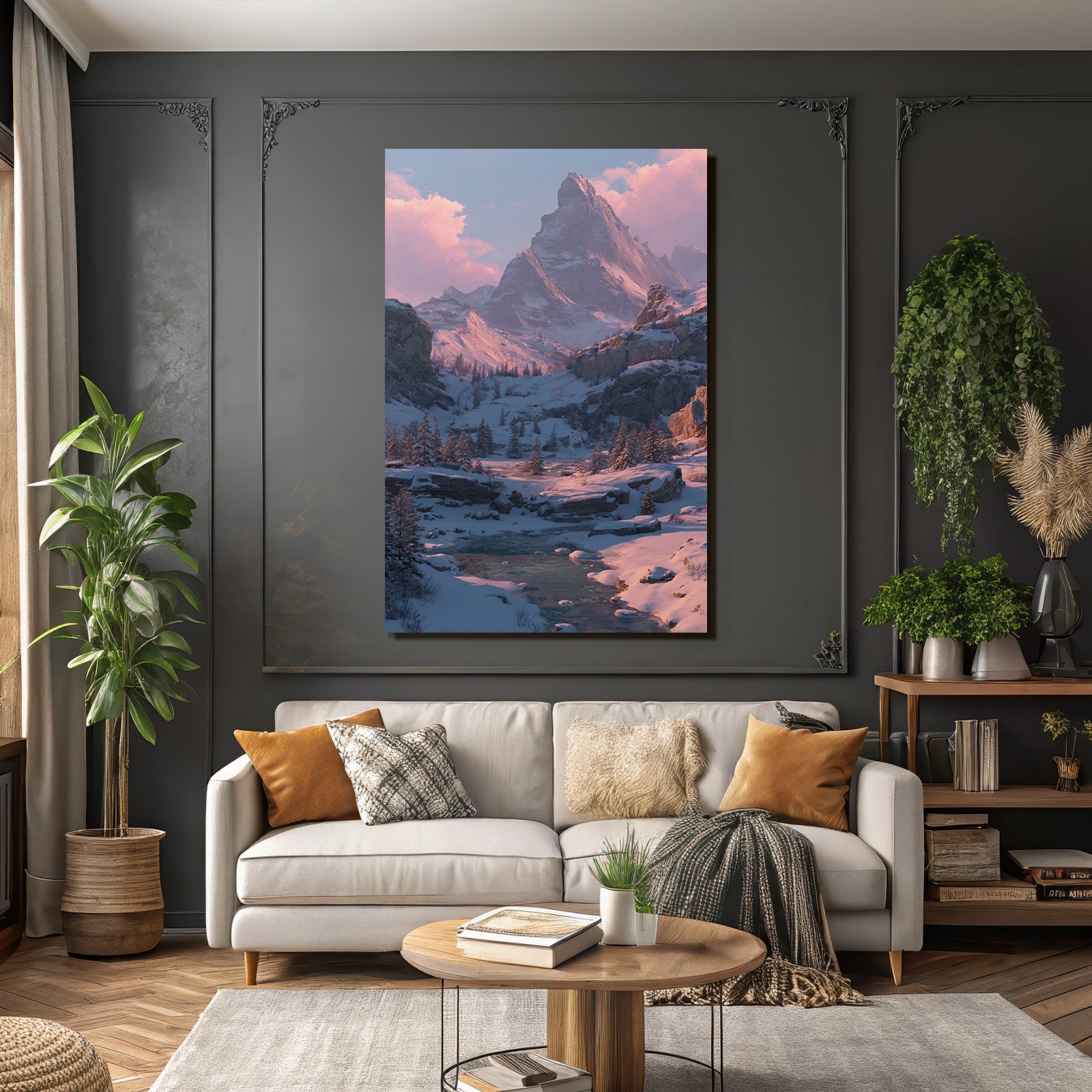 Landschaft Mit Schneebedeckten Bergen Und Einem Fluss