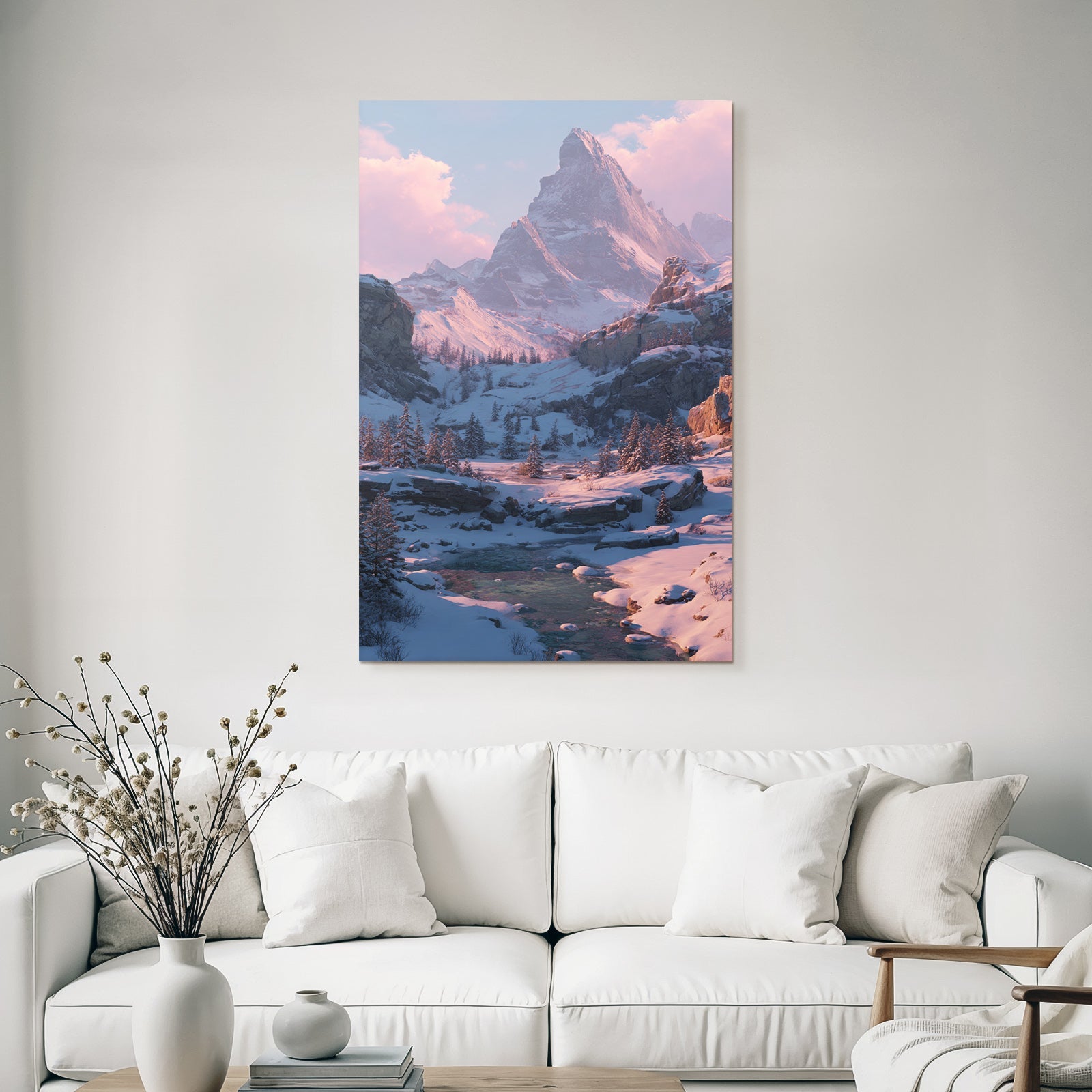 Landschaft Mit Schneebedeckten Bergen Und Einem Fluss