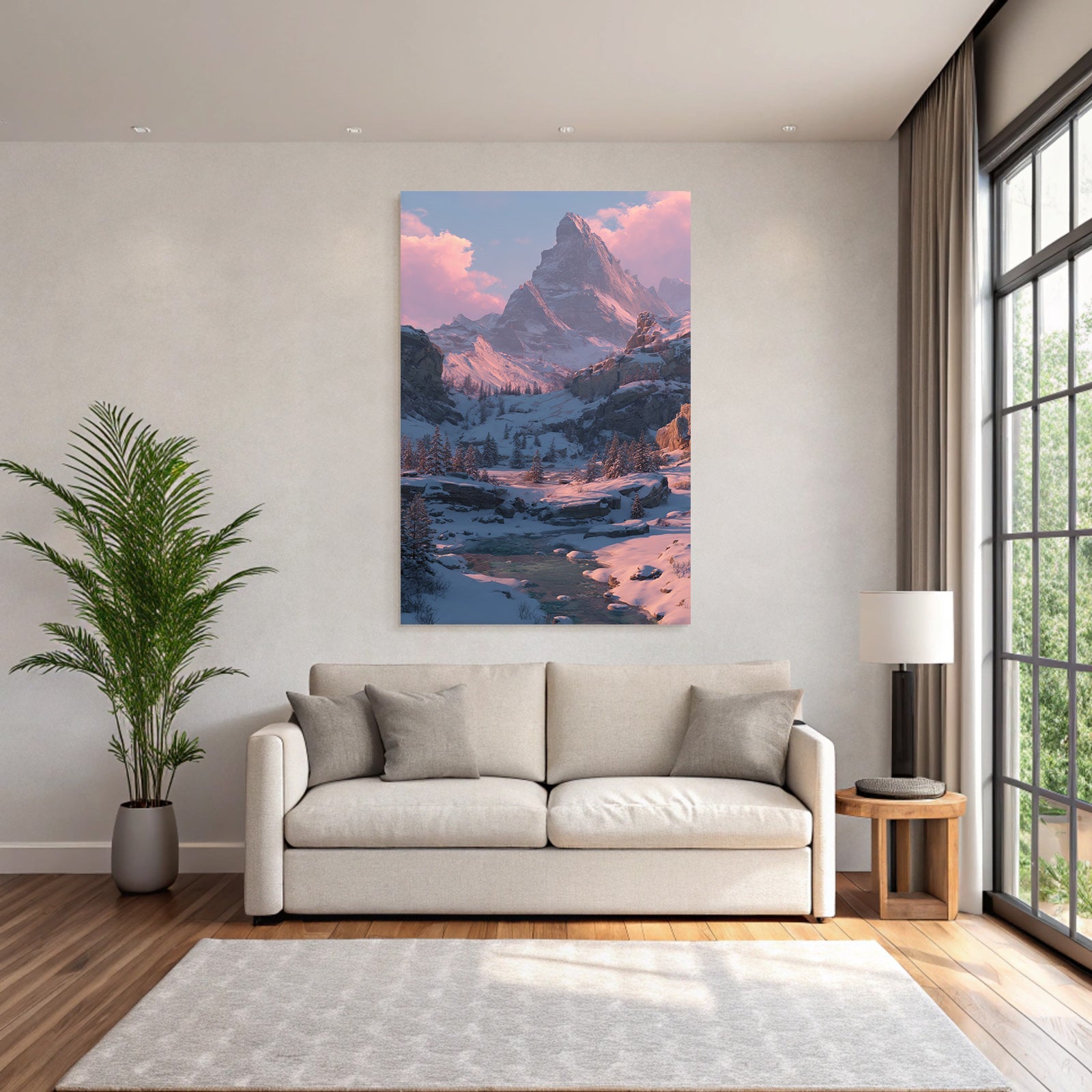 Landschaft Mit Schneebedeckten Bergen Und Einem Fluss