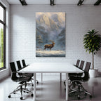 Landschaft Stag Schneebedeckte Berge Evergreens Morgendämmerung